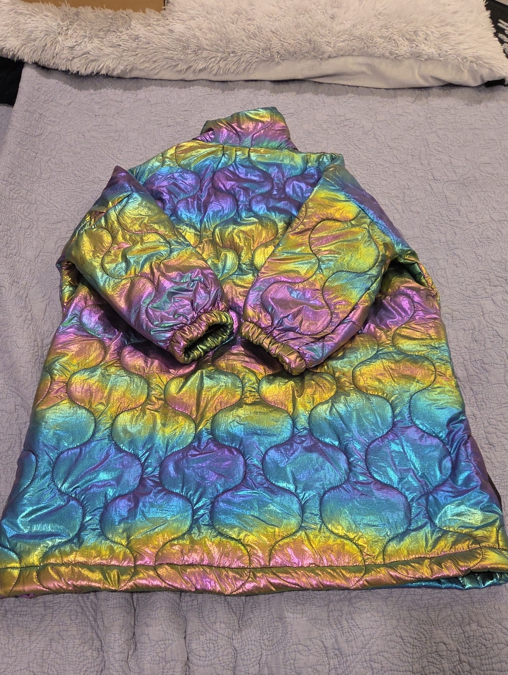 NWOT Koker Iridescent Metallic Quilted Puffer Jacket Coat - Size L/XL - Picture 4 of 8